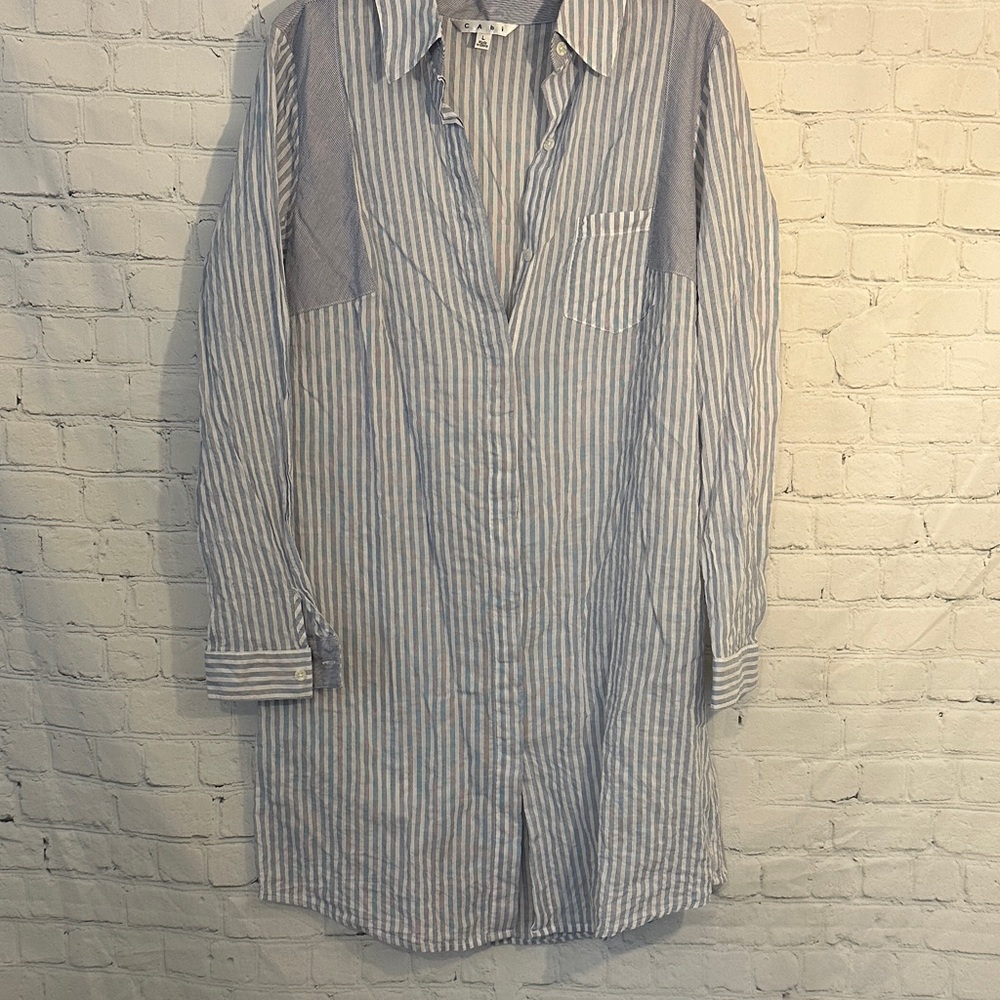 CAbi Light Blue and White Striped shirt Dress